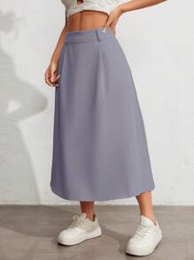 Women's High Waist Skirt, A-Line Skirt - Xám - Xem 5