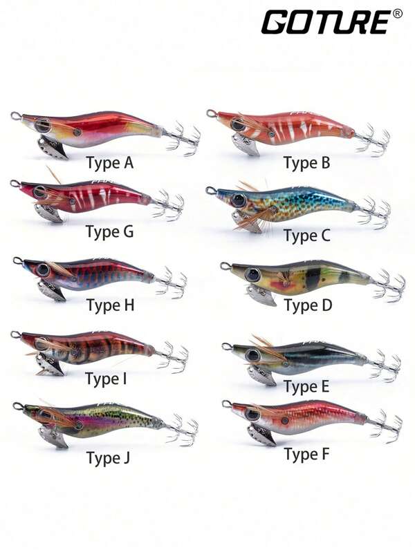 GOTURE قطعة واحدة من طعم السمك الخشبي للروبيان والحبار، خرز صوتي خشبي لخطاف الروبيان والحبار، محاكاة ثلاثية الأبعاد للروبيان، تصميم واقعي للروبيان والحبار - طعم صلب للصيد في المياه المالحة والعذبة