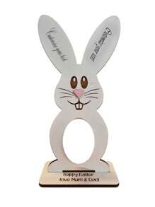 1pc Customized Rabbit Decor, Rabbit Chocolate Egg Stand Wooden Tabletop Ornament Craft Item, Suitable For Birthday, Easter, Couple Gifts