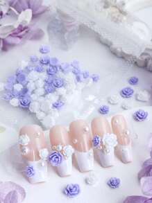 50pcs Purple White Camellia Rose Flower Charm Resin Supplies, Silicone Mold Filling Resin Accessories For DIY Craft - Colorful - View 4