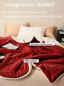 1 件勃艮第牛奶丝绒羔羊毛缝制柔软舒适毛毯，适合卧室、客房，四季皆宜，可机洗 - 酒紅色 - 查看 6