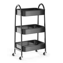 3 层实用滚动推车，带手柄和可锁定轮子的金属储物推车，带网篮的多功能储物整理车，适用于客厅、办公室、车库、TBR 户外装饰