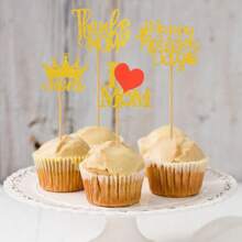 12pcs Paper Heart Shaped Mother's Day Cake Toppers, Ideal For Baking Decorations