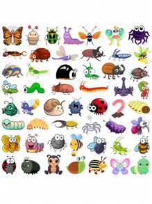 50pcs Cute Cartoon Insect Themed Stickers, Suitable For Decorating Laptop, Notebook, Motorcycle Helmet, Car, Gift Box, Envelope, Guitar, Luggage, DIY Handcraft, Planner, Back To School