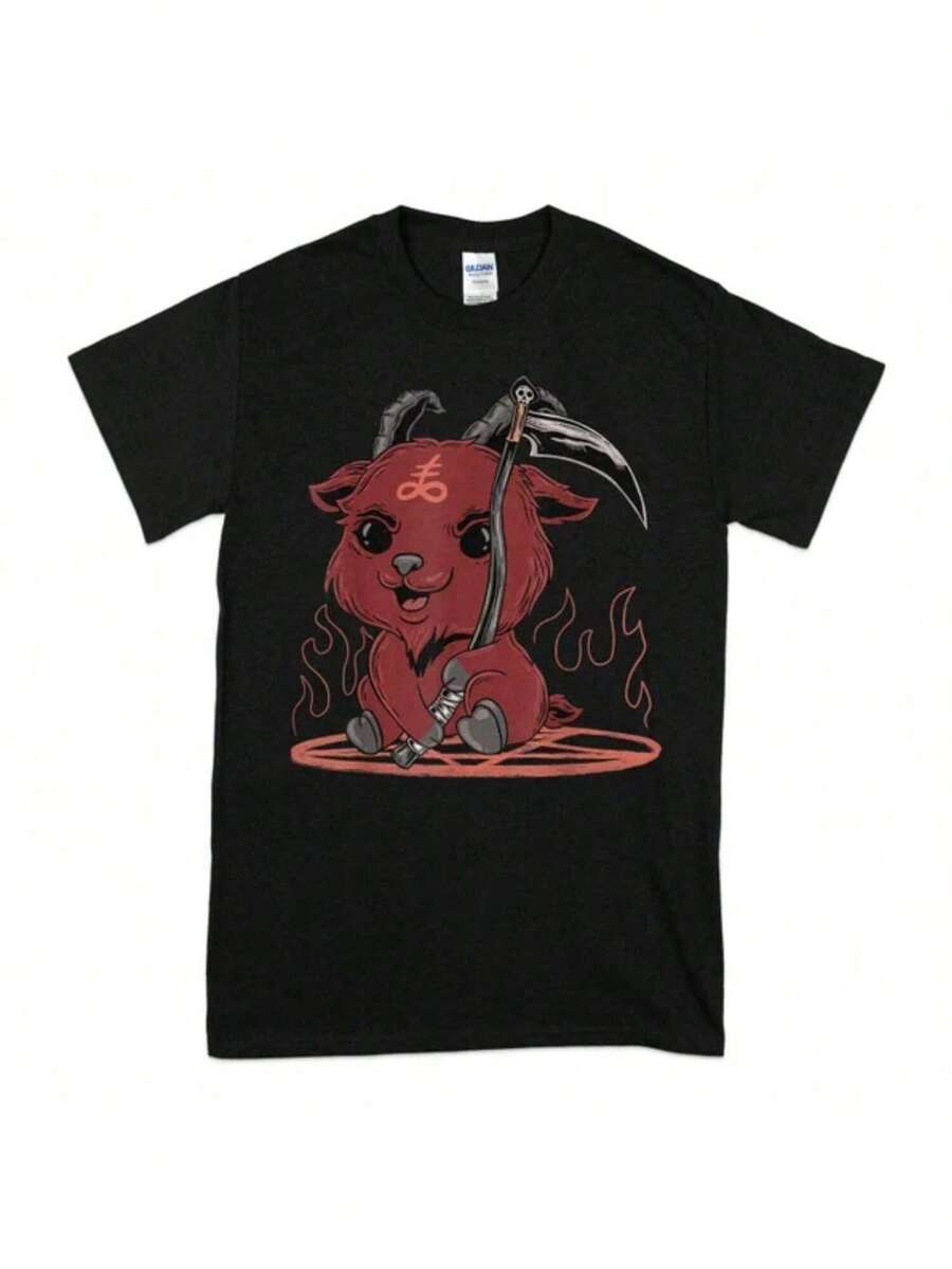 Kawaii Goth Satanic Baby Baphomet Unisex T-Shirt, Kawaii Occult Xqhfknz Gothic Designs - Black - View 1