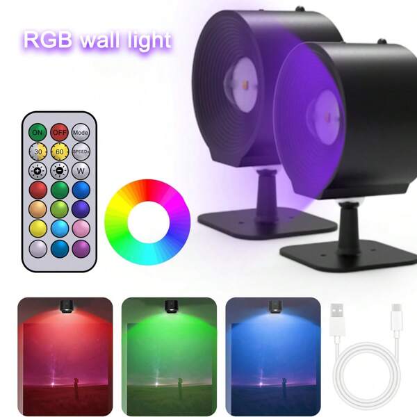 Aplique de pared LED, lámparas de pared montadas con batería recargable que se cargan, bola magnética giratoria de 360°, regulable y con temporizador, luces de pared RGB inalámbricas para pasillos, murales, eventos, fiestas, lectura, estudio y mesilla de noche