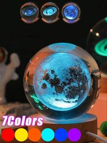 1pc 3D Crystal Ball Night Light 7 Color Light, Clear Crystal Ball With Wood Base, Night Light With Moon & Galaxy & Planet & Saturn Pattern,Solar System Space Themed Crystals, For Baby Room Night Light,Creativity Luxury Ornaments,Send Birthday Gifts To Boys And Girls Graduation