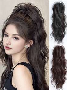 Wavy Curly Medium Length Waterfall Hairstyle Wig, Natural Voluminous High Crown Increase Hair Density Half Updo Dragon Bone Shaped Hair Claw, Lightweight Curly Wig Hair Clips Winter Hair Accessories Elegant Claw Clips Summer Beach Vacay - Multicolor - View 12