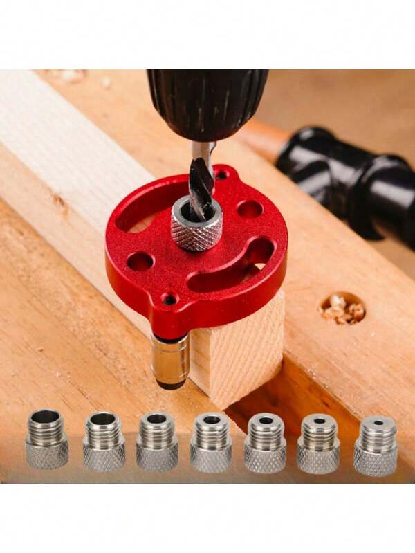 1pc Red Aluminum Alloy Self-Centering Nail Mold Set, Woodworking Hole Punch Machine Drill Guide, Handheld Drill Guide, For Diameter Holes, DIY Furniture Connector Tool Kit, Assembly Required (Random Delivery)