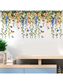 1 pieza Vides, flores, hojas, mariposas y abejas Pegatina de pared extraíble DIY para dormitorio, sala de estar, oficina, aula, pegatinas, vinilo para decoración del hogar, artículos de decoración del hogar para refrescar tu hogar - Multicolor - Ver 5