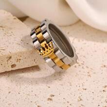 1 件简约金色皇冠不锈钢戒指 - 金色 - 查看 6