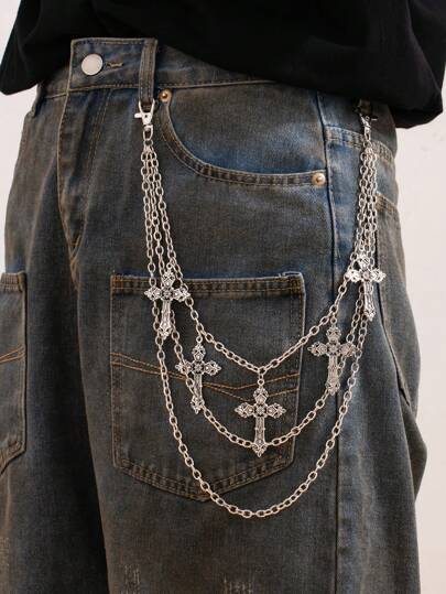 1pc Fashion Punk Minimalist Cross Pendant Pants Chain, Men's Hip Hop Charming Jewelry For Pants Decoration Summer, School Autumn-Winter Accessories Halloween Costume,Suitable For Teens, Youth,Men,Casual, Outdoor, Athletic, Vacation, Graduation Gifts, Birthday, Daily Wear