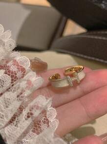 1 chiếc nhẫn hở hình chữ H phong cách Pháp tinh tế, tối giản, đính đá Zirconia tráng men cao cấp dành cho nữ - Vòng nhỏ giọt dầu H - Xem 4