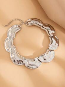 1 套时尚奢华液态金属不对称几何项链和耳环，适合女士 - 礼物创意 - 约会之夜