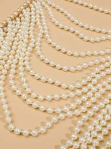 2pcs Elegant Multilayer (Faux) Pearl Handmade Braided Jewelry Set - Necklace And Earrings, Suitable For Daily Wear, Parties, Holidays, Perfect Gift For All Seasons - White - View 7