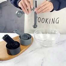 10 件套黑色塑料量杯和量勺套装，可用洗碗机清洗，适用于干性和液体成分的厨房工具 - 黑色 - 查看 3