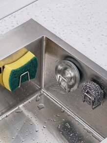 2/4pcs Stainless Steel Kitchen Sink Organizer - Adhesive, No-Drill Sponge Holder & Draining Rack | Wall-Mounted Storage Hooks For Cloths & Accessories