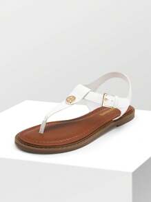 Women T-Strap Flat Thong Sandals Roman Gladiator Flip Flop Sandals Casual Summer Beach Dressy Shoes With Adjustable Back Ankle Strap - 白色 - 查看 7