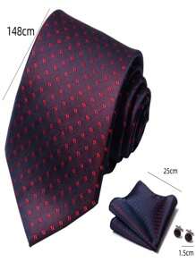 Set de 4 piezas de corbatas para hombres con corbata de seda lisa, pañuelo de bolsillo y gemelos, corbatas clásicas formales para boda y fiesta