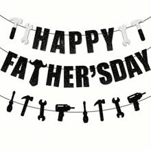 黑色闪光父亲节快乐横幅，我们爱爸爸横幅，父亲节派对装饰品，最佳爸爸父亲节横幅，父亲节派对用品照片道具 - Black Glittery - 查看 1
