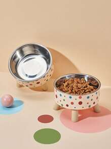 1pc Stainless Steel Raised Pet Bowl, Anti-Slip & Anti-Spill, For Cats & Dogs - Multicolor - View 1