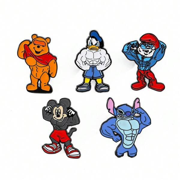 1/5 Pcs Cute Cartoon Brooch Creative Muscle Stitch Mickey Mouse Donald Duck Enamel Pin Backpack Clothing Jewelry Metal Badge Accessories A Gift For Friends