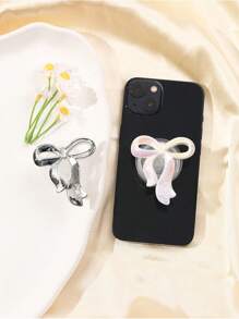 1pc Bowknot Engraved Letter Phone Grip Holder, Electroplated Acrylic Creative Cute High-Quality Aesthetic Expandable Grip Stand, 2-In-1 Adhesive Sticker & Holder, Suitable For Most Smartphones - Multicolor - View 10