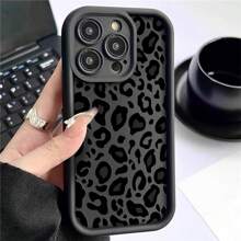 1pc Simple Black Leopard Print Shockproof Protective Phone Case, Compatible With IPhone, Compatible With Honor, Compatible With Redmi, Compatible With Galaxy S22, S21, S22, S23, S24, S25 Ultra, A55, A35 Waterproof Anti-Fall Scratch Resistant - Black - View 5