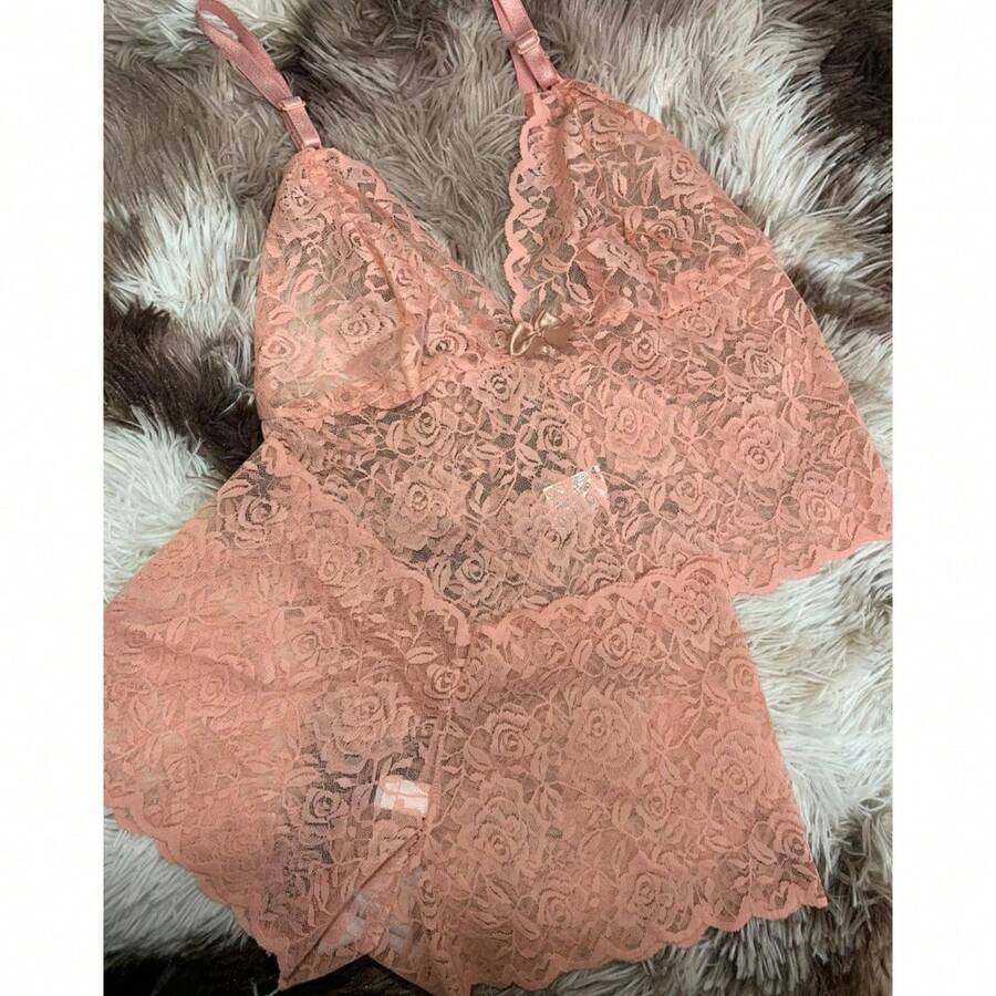 All Lace Cropped Set With Unpadded Briefs Vamp Super Promotion Of The Day Lingerie Night Line - 藕粉色 - 查看 1