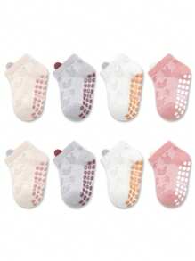 4 Pairs Baby Non-Slip Mesh Breathable Dotted Floor Socks, Rabbit Design, Soft Sole Indoor Slippers For Toddler Boys & Girls, Suitable For Casual Daily Wear - 彩色 - 查看 2