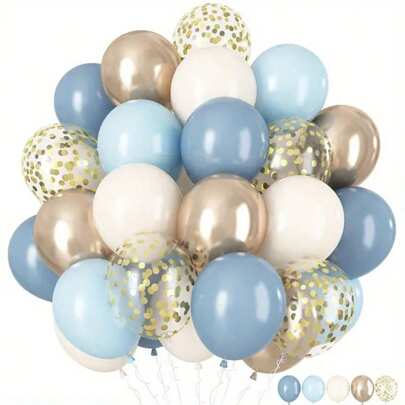 50 个/套混合颜色乳胶气球，浅蓝色、沙白色和金色五彩纸屑，适用于婴儿洗礼、婚礼、生日、新娘、波西米亚风 DIY 装饰，无需电源，派对用品派对礼物房间装饰新娘