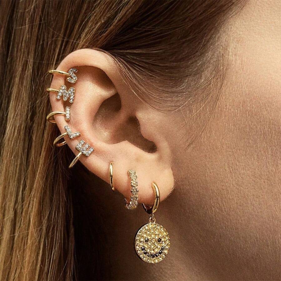 U-Shaped Gold 26 English Letters Rhinestone-Set Simple Ear Clip Personalized Fashion Mini Classic Earrings Without Piercing Ears