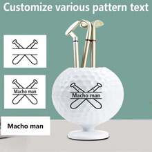 Customized Golf Ball Shaped Pen Holder, Creative Golf Pen Holder With Customized Text Logo, Golf Accessories - White - View 2