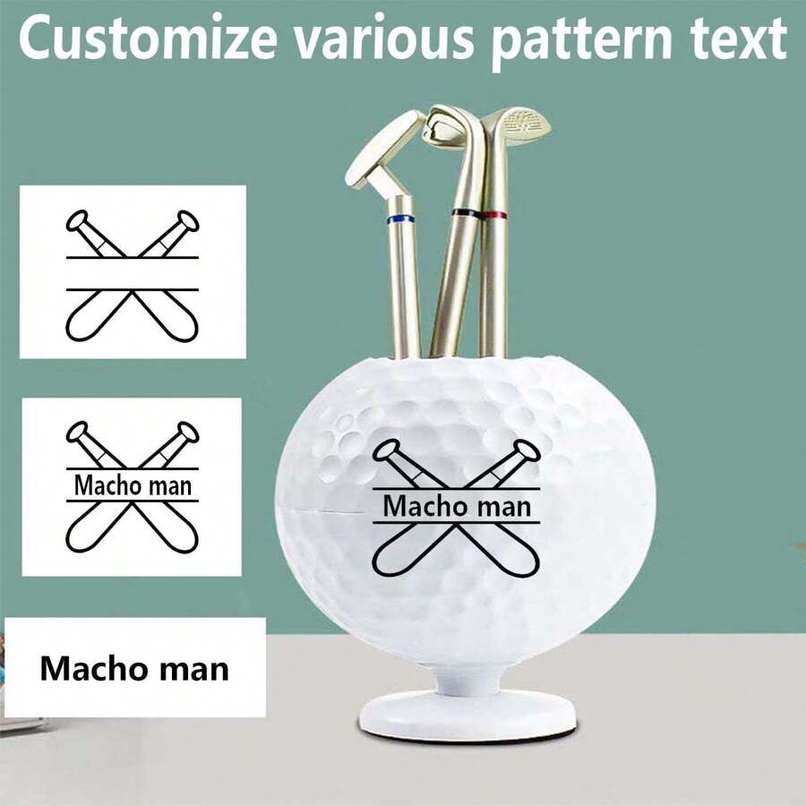 Customized Golf Ball Shaped Pen Holder, Creative Golf Pen Holder With Customized Text Logo, Golf Accessories