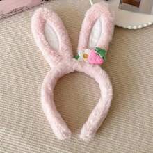 1pc Cute Strawberry Flower Rabbit Ear Headband, Plush Animal Style Decorative Hair Accessories, Party Hair Accessories, Suitable For Women Easter Celebration And Theme Events, Ideal Easter Gift And Daily Wear
