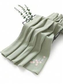 1 件婴儿针织毯带刺绣装饰，甜美婴儿襁褓毯，休闲简约设计，适合所有季节 - 綠色 - 查看 2