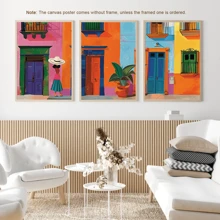 Set de 3 impresiones en lienzo de arte abstracto moderno - Vibrante escena de la calle de México, perfecta para la decoración del hogar y la oficina, póster de pueblo vibrante, decoración para dormitorio universitario, apartamento, regalos para decorar paredes en hotel, hogar, sala de estar, dormitorio, baño y oficina