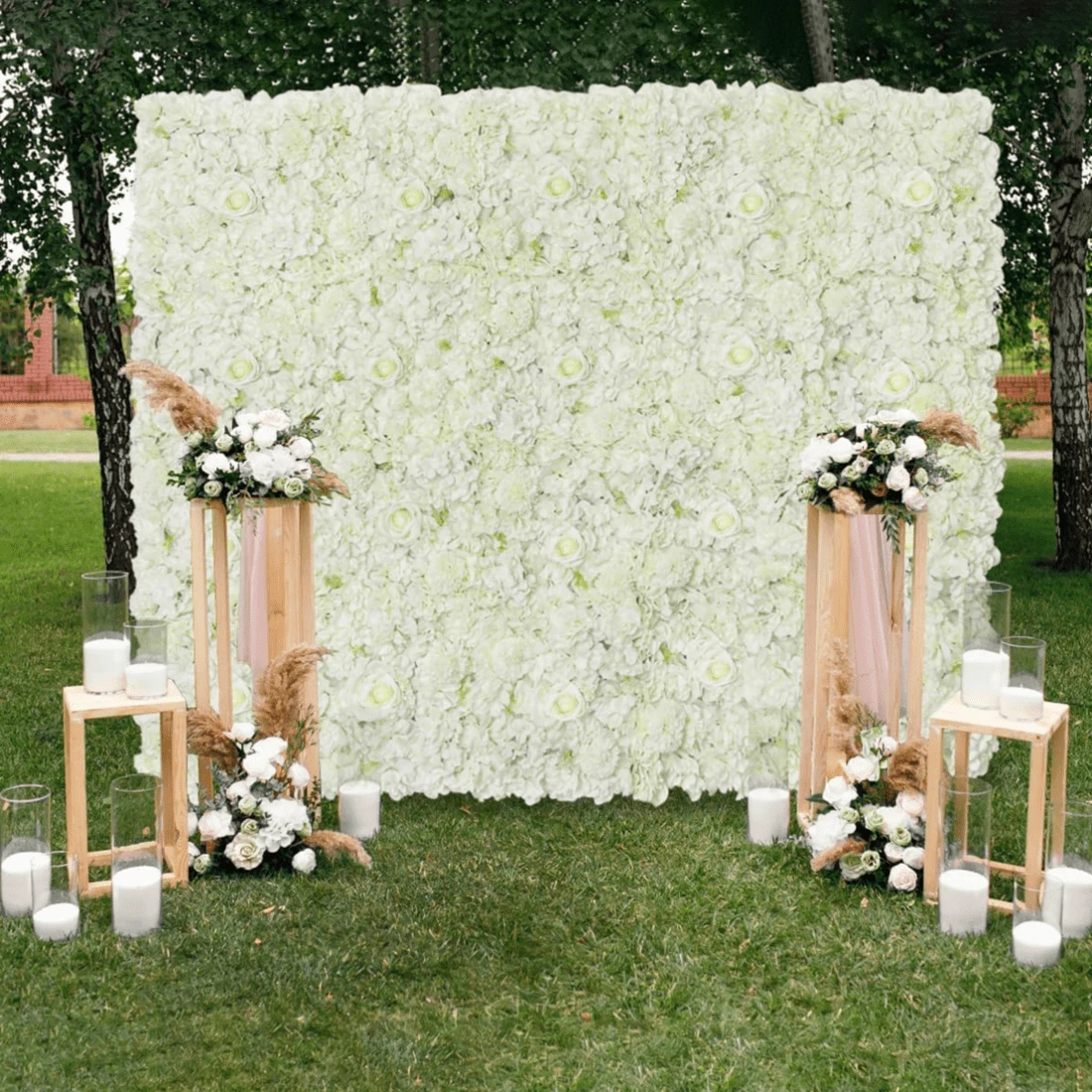 White Floral Wall Backdrop Panels (18-36 Panels) 15 X 15 InchesArtificial Floral Wall Panels 3D Silk Flower Wedding Backdrop Floral Wall Background For Wedding Reception Party Decorations - 白色 - 查看 1