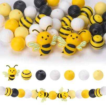 5/32 szt. 3D pszczoły silikonowe koraliki ogniskowe zestaw - 15 mm drukowane plaster miodu i paski koraliki mieszane, DIY biżuteria akcesoria rzemieślnicze, modne dekoracyjne koraliki do długopisu, brelok, plecak urok i kreatywne prezenty dla kobiet