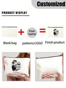 1 PC Fashionable Flight Attendant Personalized Cosmetic Bag - Polyester Makeup Pouch With Zipper, Machine Washable, Lightweight, Fade Resistant, Foldable, And Fixed Shoulder Strap For Customizable Travel Toiletry Organization And Easy Carrying - Beige - View 4