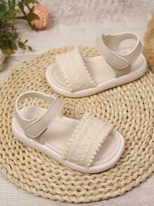 1 Pair Kids Unisex Versatile Hook And Loop Design Flat Sandals, Suitable For Summer, Beach, Outdoor, Everyday Wear - Beige - View 5