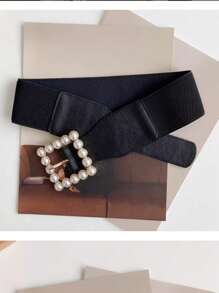 女士时尚珍珠弹力腰带，装饰性束腰配饰，适合毛衣、连衣裙、西装，用途广泛 - 彩色 - 查看 9