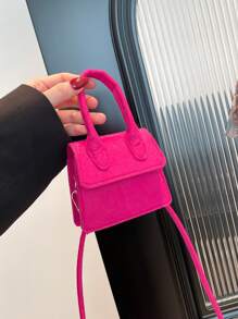 1pc Fashionable Messenger Bag, Contrasting Felt Bag, Casual And Simple Hand-Held, Personalized And Fashionable Small Square Bag, High-End Solid Color Messenger Bag, Felt Fabric Magnetic Buckle Opening And Closing, Suitable For Shopping, Travel, Daily Use, Adjustable Shoulder Strap, Fashionable And Versatile Square Bag Shape, Is The Best Choice For Friends - Solid Color Handbag - View 14