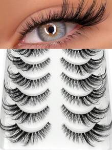Asiteo 10 Pairs Fluffy Cartoon Cat Eye False Eyelashes, Extended Outer Corner, With Soft Transparent Lash Band - Hitam - View 4