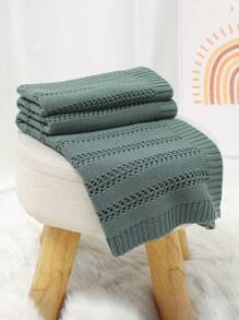 1 件春夏婴儿针织毯，休闲简约婴儿襁褓包，儿童盖毯 - 墨綠色 - 查看 3