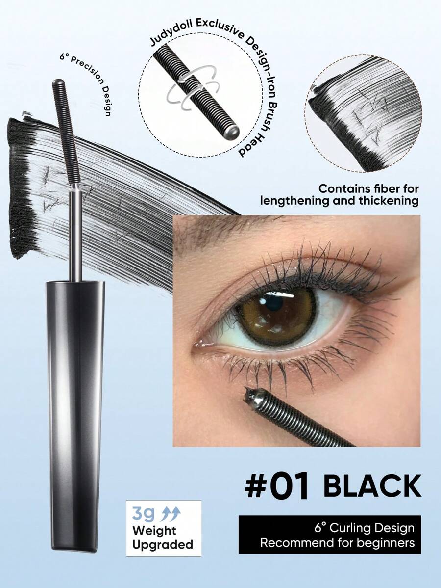 JUDYDOLL Iron Mascara 2g/3g, Smudge-Proof, Waterproof, Lengthening & Curling Classic Upgraded Formula For Sports, Dates, Travel, Gifts, Beach, Suitable For Beginners, Unique Gift For Friends, Girlfriend, Fashion Women, Wedding Essentials, Wedding Guest, Bachelorette Party, Natural Everyday Makeup, Sweet Makeup, Blood Color Makeup, Date Makeup - #01 6° Black - 查看 1