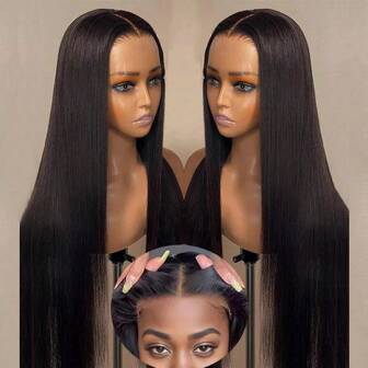 40inch 200% Density Bone Straight 13x4 Lace Front Wig Human Hair Fiber Mix Ready To Wear Human Hair Pre Plucked Pre Cut No Glue Glueless Wigs For Women (Bob Wig 8inch)