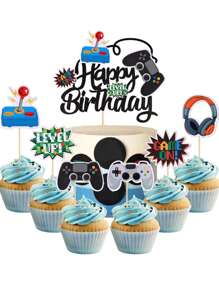1 件/12 件电子游戏纸杯蛋糕装饰组装游戏控制器纸杯蛋糕装饰适用于游戏主题生日周年派对装饰用品 - 多色 - 查看 1