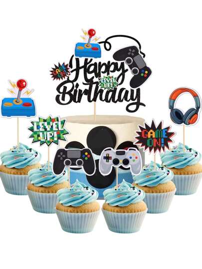 1 件/12 件电子游戏纸杯蛋糕装饰组装游戏控制器纸杯蛋糕装饰适用于游戏主题生日周年派对装饰用品