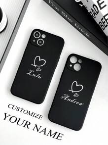 Coque de téléphone personnalisée, coque de téléphone personnalisée avec nom, coque de téléphone avec initiale, coque de téléphone en silicone personnalisable, coque de téléphone personnalisée avec nom en forme de cœur, compatible avec les coques de téléphone , Apple, Galaxy, compatible avec 16, 16 Pro Max, 16 Pro, 16 Plus